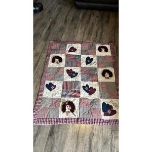Patchwork Quilt Blanket Friends Rag Doll Folk Art Rustic Decor